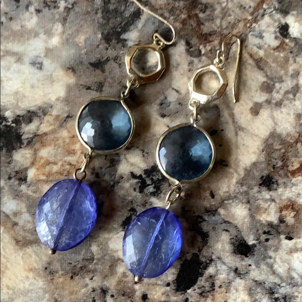 Beautiful WHBM earrings with blue stones and gold